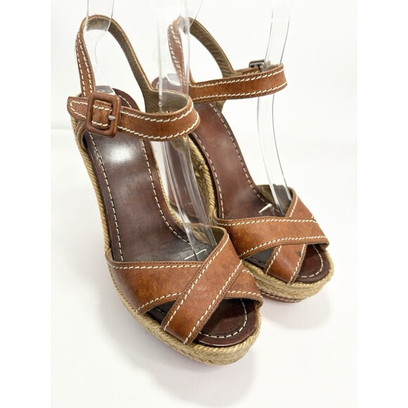 Christian Louboutin Brown Leather Almeria 120 Espadrille Wedge Sandals Sz 35 5 - Picture 3 of 10